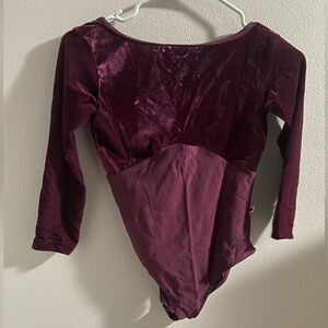 NEW Yumiko “Sofiane” plum leotard 3/4 sleeve with velvet top size L